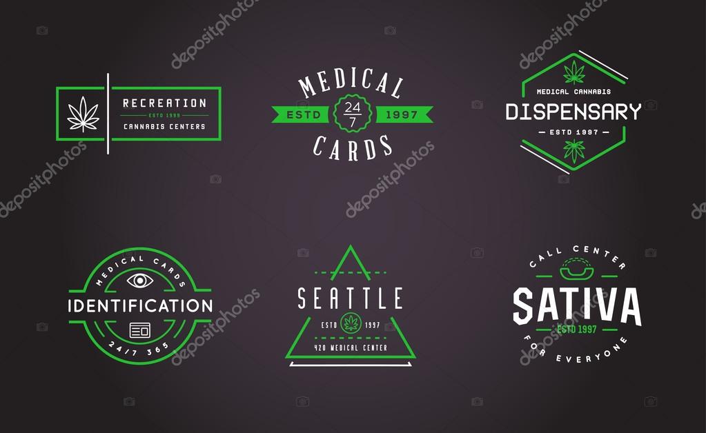 Set of Medical Cannabis Marijuana Sign or Label Template in Vector. Can be used as a Logotype.