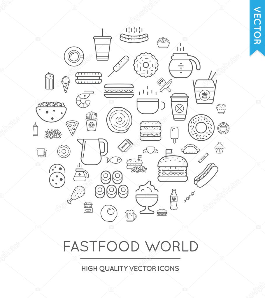 Fast Food Modern Flat Thin Icons