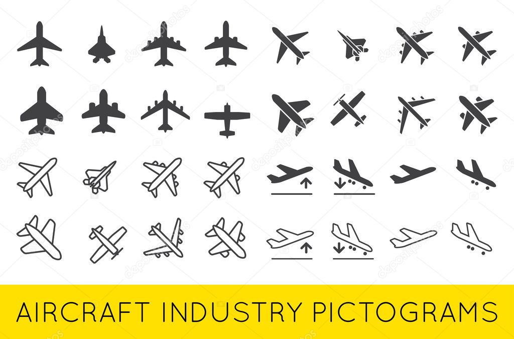 Aircraft or Airplane Icons Set 