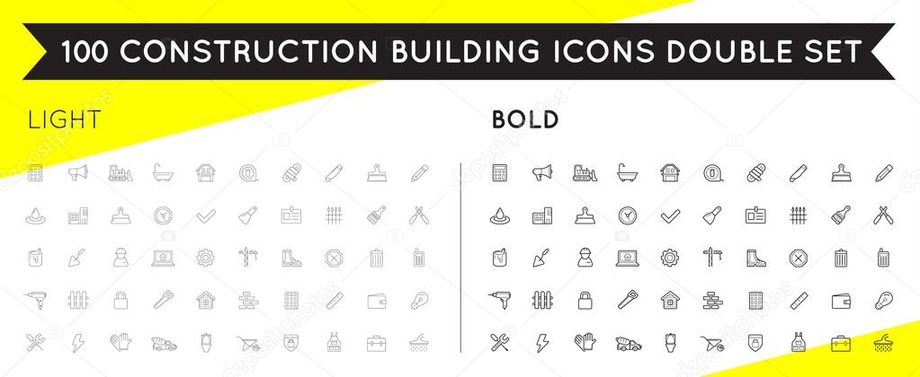 Set of Thin and Bold Vector Construction Building Icons