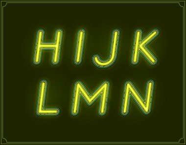 Neon yazı tipi türü alfabe. Parlayan 