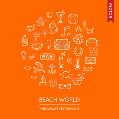 Beach Modern Flat Thin Icons clipart