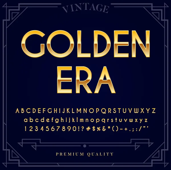 Gold Metallic Font Set. Cartas, números — Vector de stock
