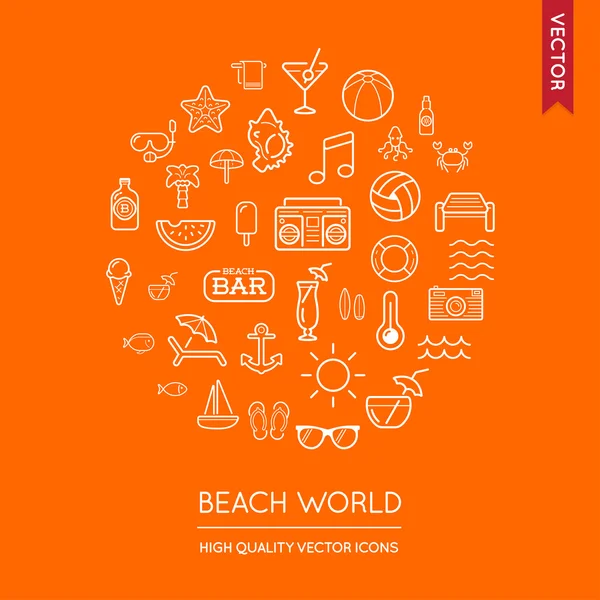 Beach Modern Flat Thin Icons — Stock Vector