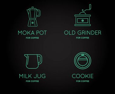 Kahve aksesuarları simgeler kümesi