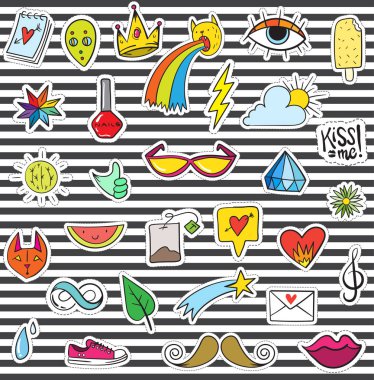 Doodle yamalar öğeleri kümesi