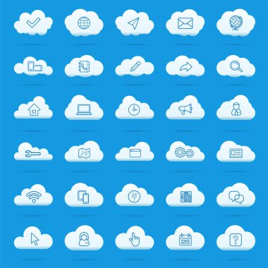 Bulut doğrusal Icons set bilgisayar