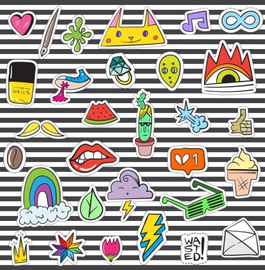 Doodle yamalar öğeleri kümesi