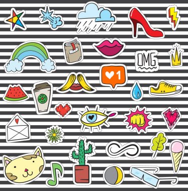 Doodle yamalar öğeleri kümesi