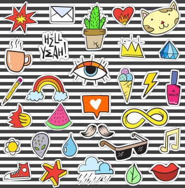 Doodle yamalar öğeleri kümesi