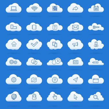 Bulut doğrusal Icons set bilgisayar