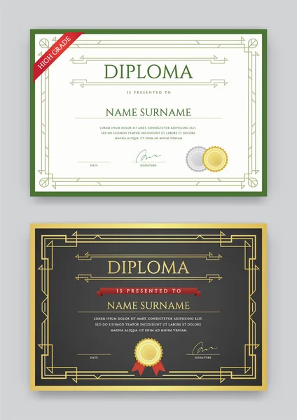 Conjunto de Diploma ou Modelo de Certificado — Vetor de Stock