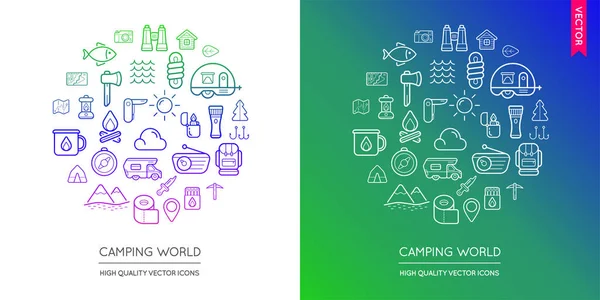 Conjunto de Camping Modern Icons — Vector de stock