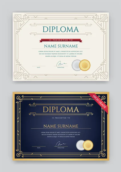 Conjunto de Diploma ou Modelo de Certificado —  Vetores de Stock