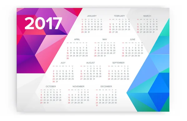 Modelo de calendário 2017 — Vetor de Stock