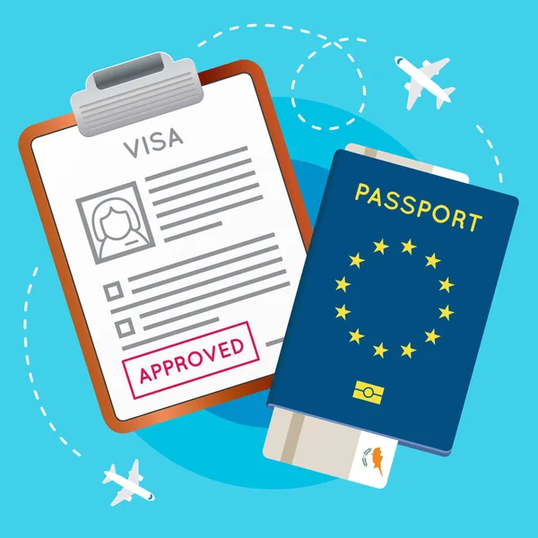 Visa-Stempel, Reisepass und Ticket genehmigt — Stockvektor