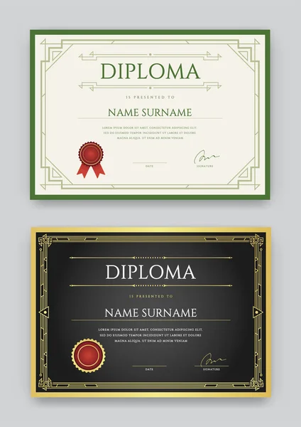 Conjunto de Diploma ou Modelo de Certificado — Vetor de Stock