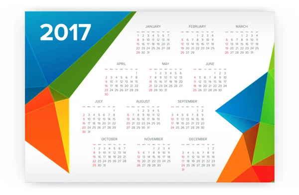 Plantilla calendario 2017 — Archivo Imágenes Vectoriales