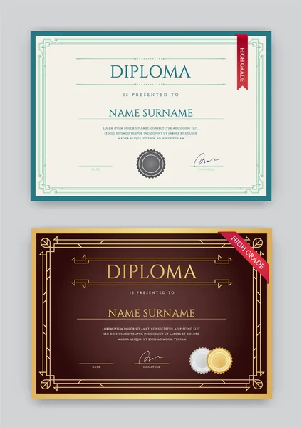 Conjunto de Diploma ou Modelo de Certificado —  Vetores de Stock