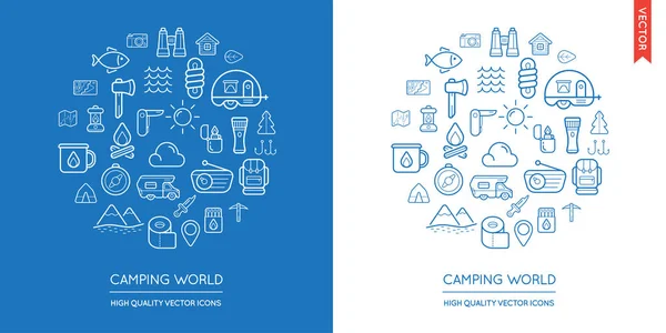 Conjunto de Camping Modern Icons — Vector de stock