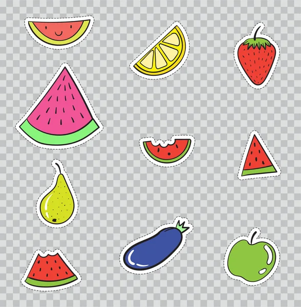 Emblemas de remendo com frutas — Vetor de Stock