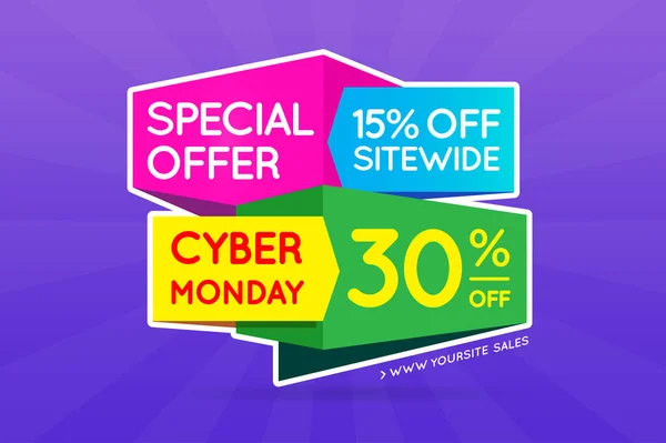 แบนเนอร์ป้ายขาย Cyber Monday — ภาพเวกเตอร์สต็อก