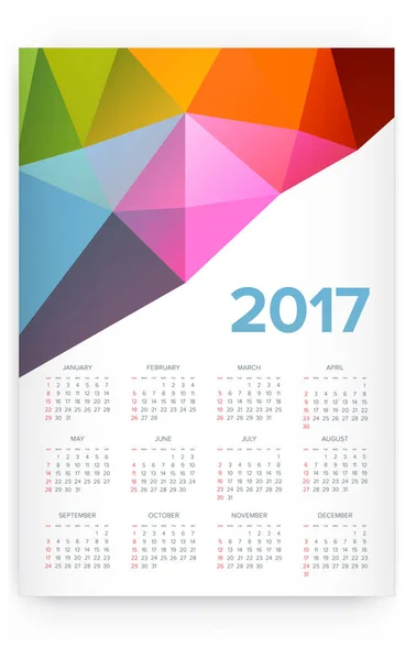 Modelo de calendário 2017 — Vetor de Stock