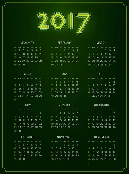 Templat kalender 2017 - Stok Vektor