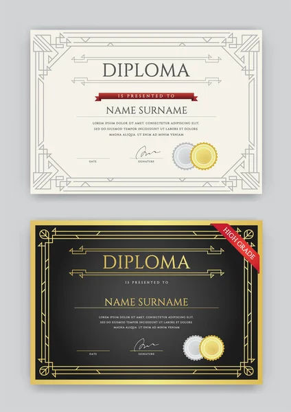 Conjunto de Diploma ou Modelo de Certificado —  Vetores de Stock