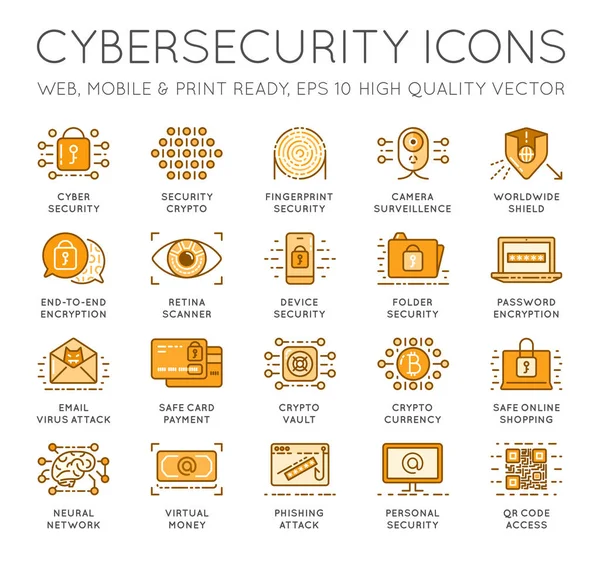 Conjunto de iconos de seguridad cibernética — Vector de stock