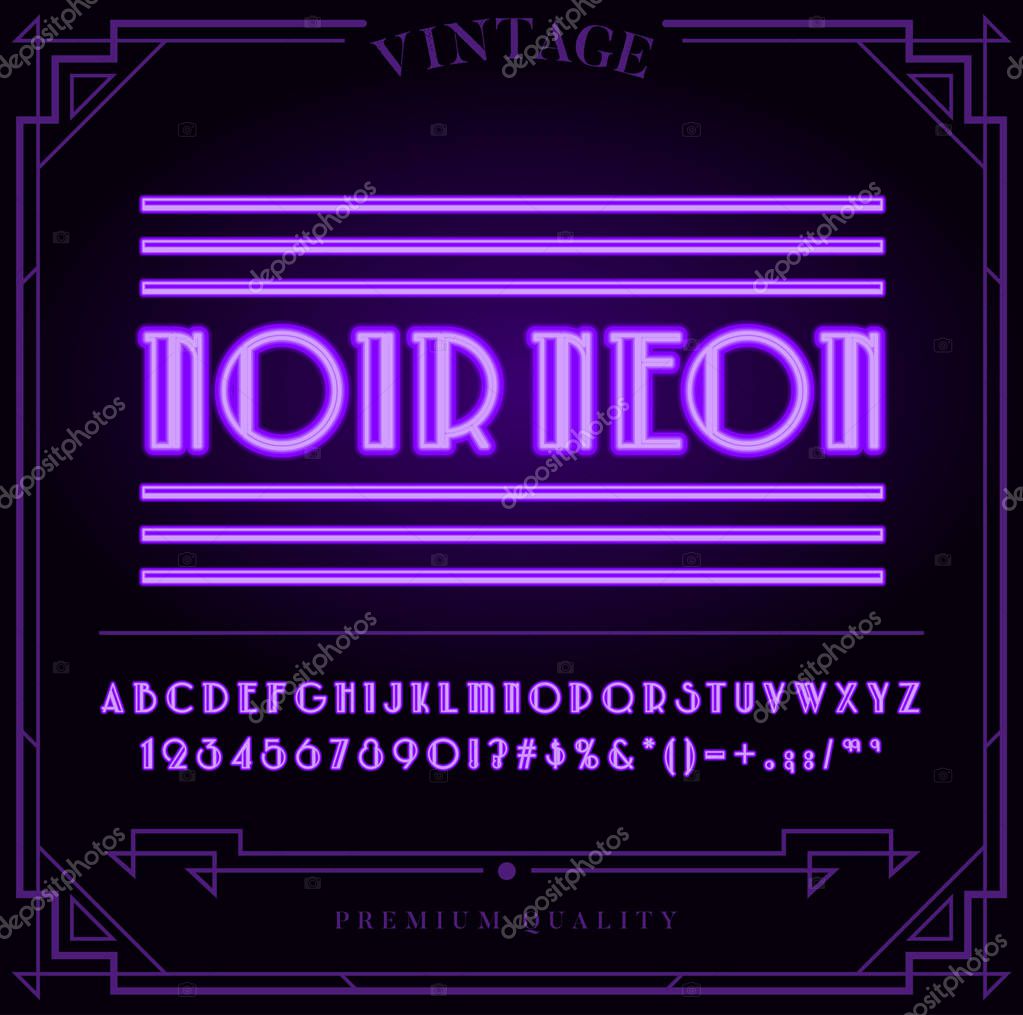 Bright Neon Alphabet Letters, Numbers and Symbols Sign in Vector. Night Show.
