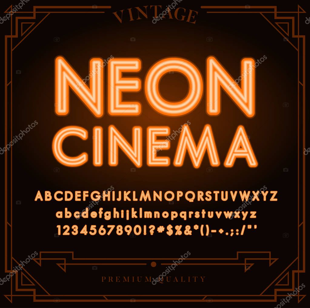 Bright Neon Alphabet Letters, Numbers and Symbols Sign in Vector. Night Show.