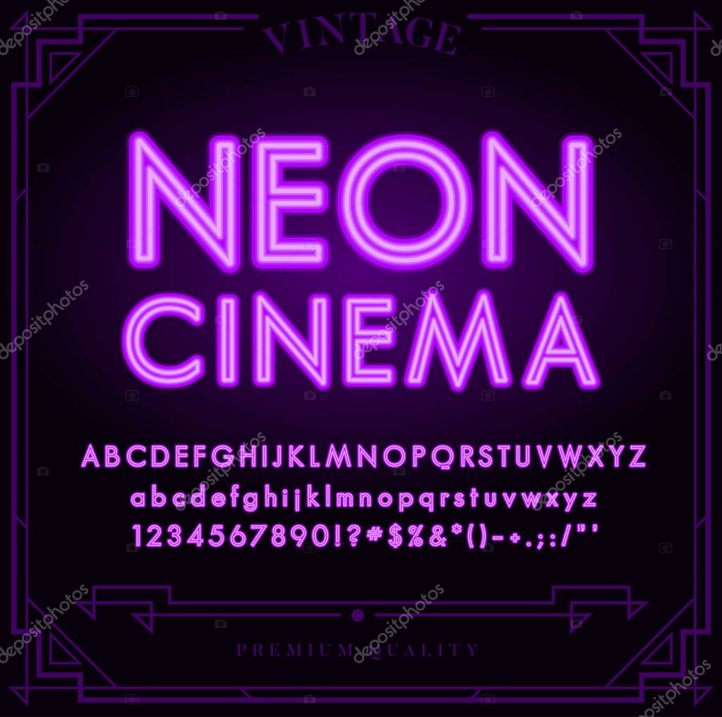 Bright Neon Alphabet Letters, Numbers and Symbols Sign in Vector. Night Show.