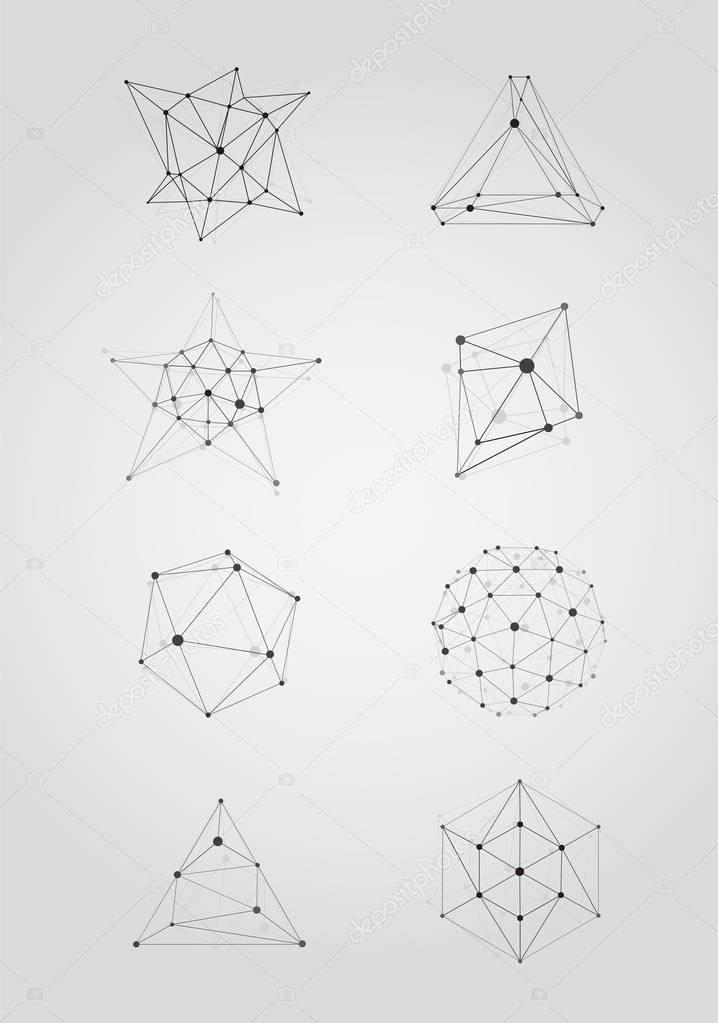 Set of Lined Objects with Dots.