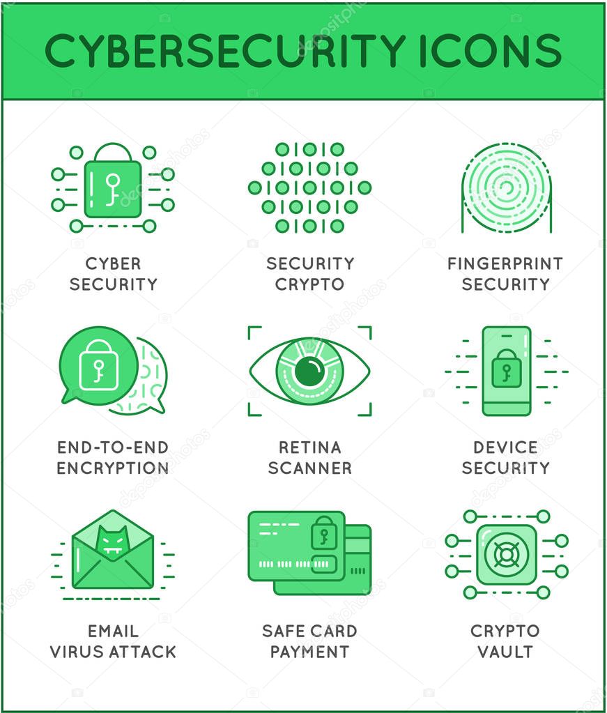 Cyber Security Thin Line icons set. Computer network protection. High Quality Premium outline symbol collection. Stroke vector logo concept.Cybersecurity.