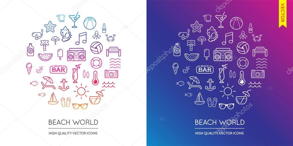 Set of Beach Modern Icons 