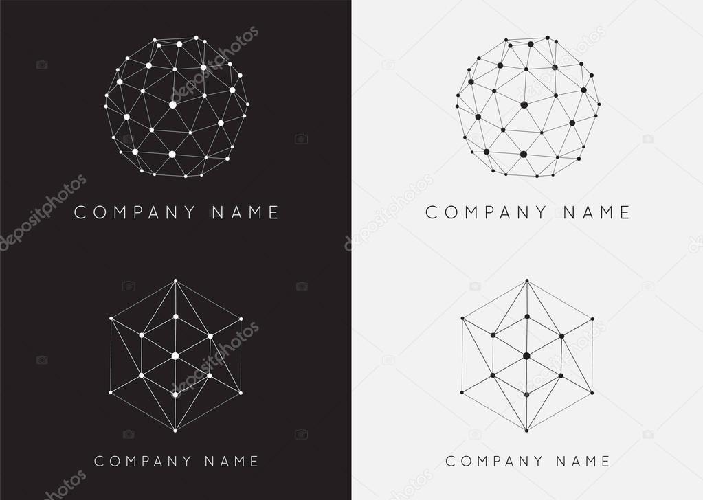 Set of Vector Black and White Lattice Shapes Symmetric Lined Objects with Dots.