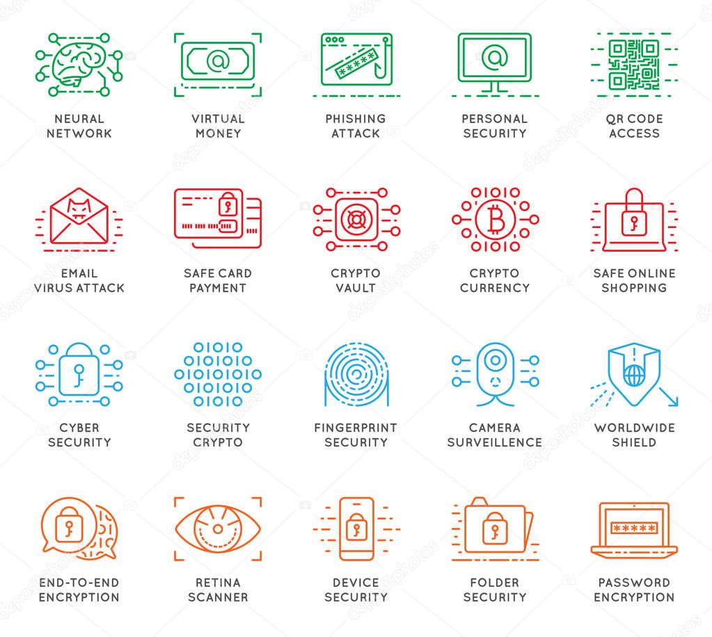 Cyber Security Thin Line icons set. Computer network protection. High Quality Premium outline symbol collection. Stroke vector logo concept.Cybersecurity.