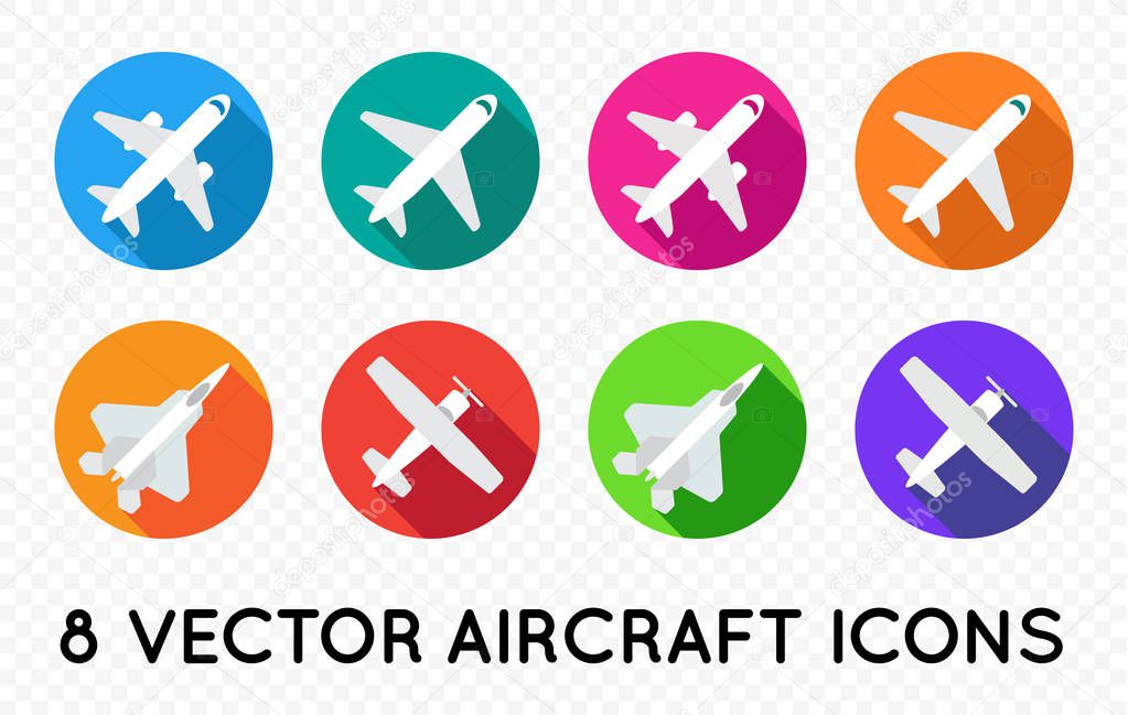 Aircraft or Airplane Flat Minimal Icons Set