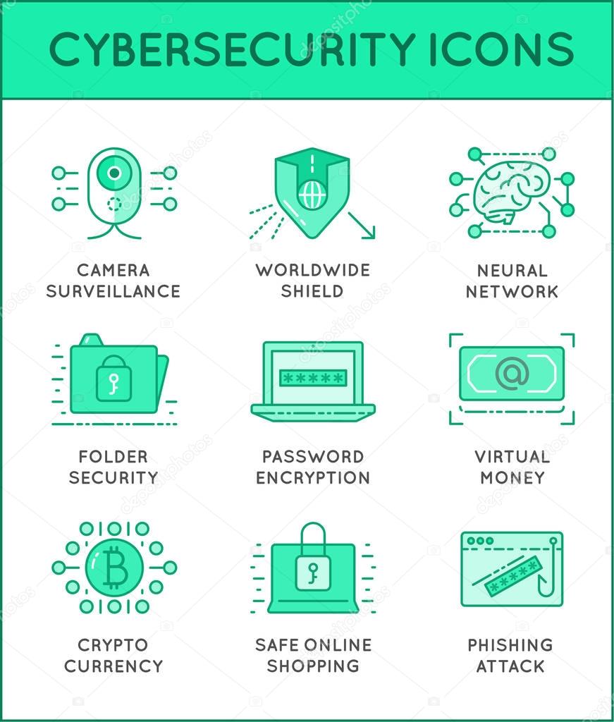 Cyber Security Thin Line icons set. Computer network protection. High Quality Premium outline symbol collection. Stroke vector logo concept.Cybersecurity.