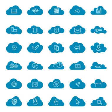 Bulut doğrusal Icons set bilgisayar