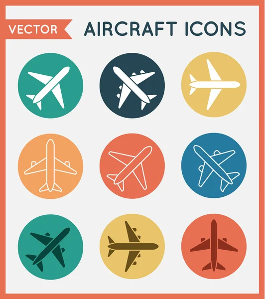 Conjunto de iconos mínimos planos de aviones o aviones — Vector de stock