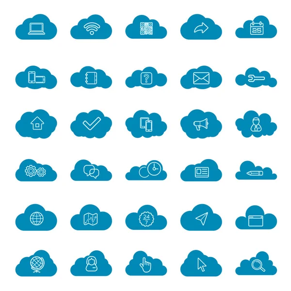 Lineare Symbole für Cloud Computing gesetzt — Stockvektor