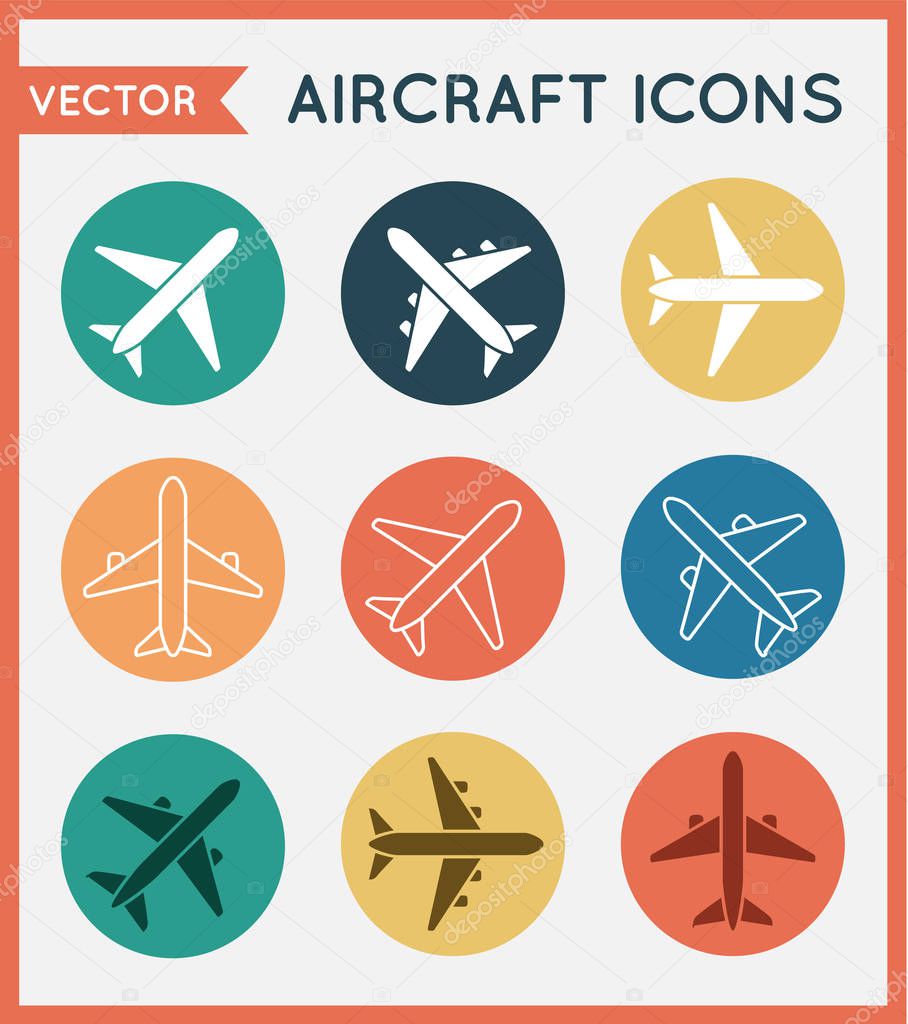 Aircraft or Airplane Flat Minimal Icons Set