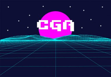 Vektör Retro Futurism Eski VHS Stili Manzara 1980 'ler Biçimi. Dijital retro Peyzaj Gezegeni Siber yüzeyi. Retro Futuristik Oyun ya da Müzik Albümü Kapağı. 80 'lerin Retro Bilim-Kurgu Arkaplan Yazı ya da Bahar Manzarası.
