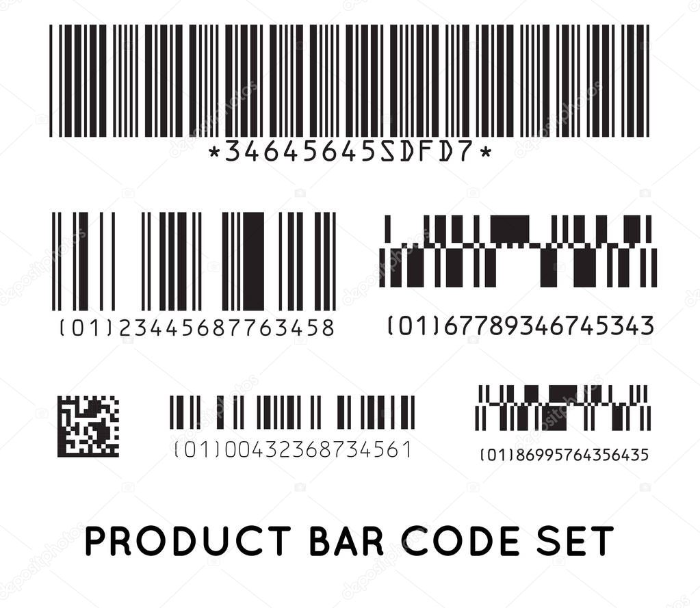 Bar code icon. Set of Modern Flat Barcode.  Can be use as a template for Products. Mockup. Vector.