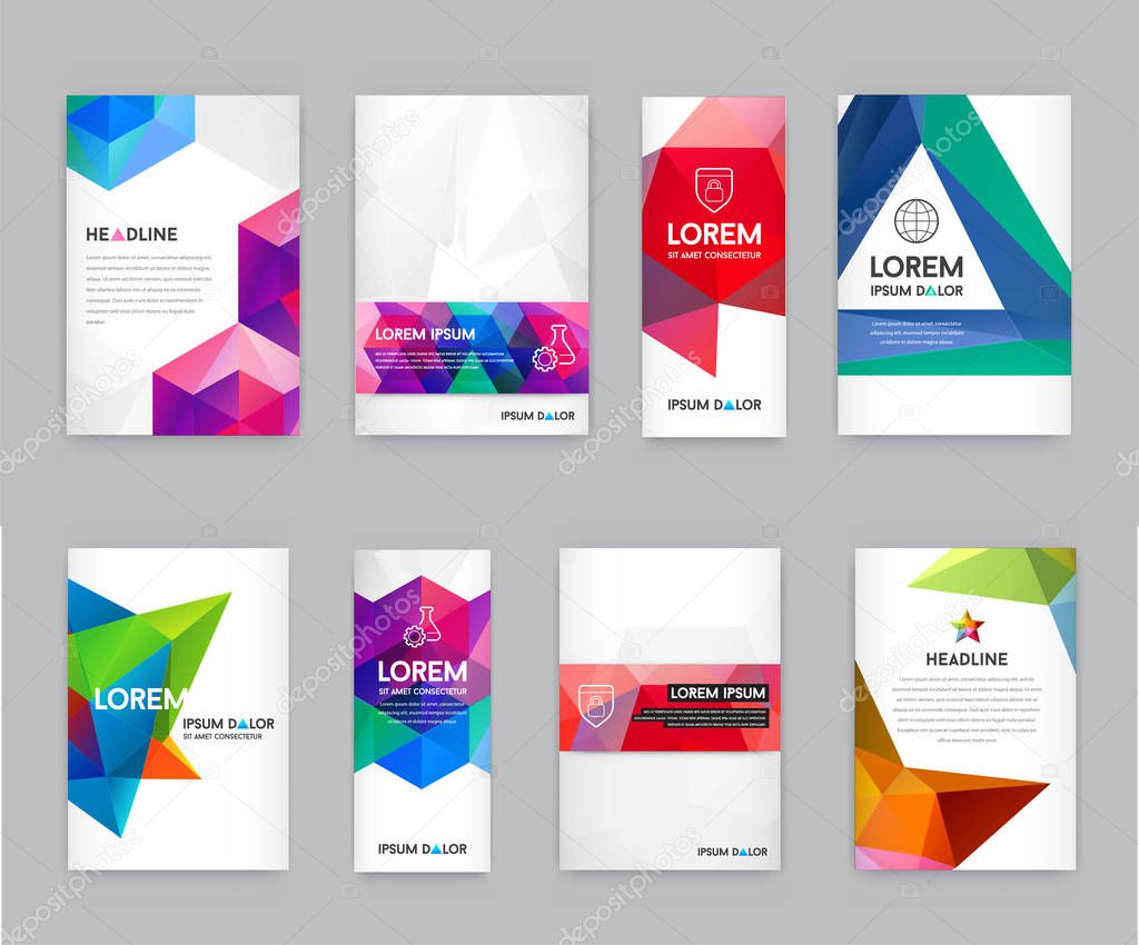 Big Set of Visual identity with letter logo elements polygonal style Letterhead and geometric triangular design style brochure cover template mockups for business with Fictitious names