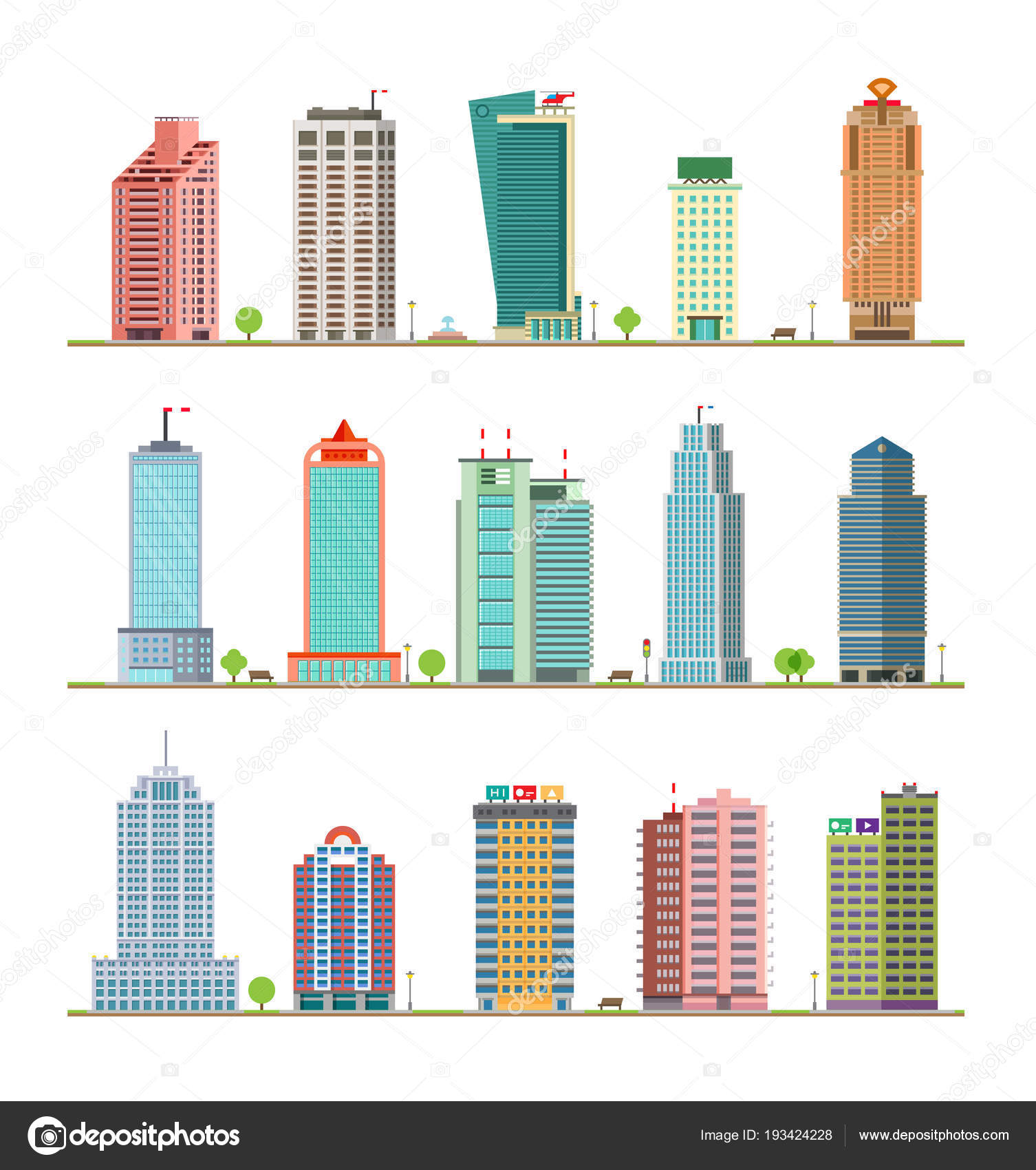 Modern City Buildings Houses Flat Vector Icons Set Stock Vector by ...