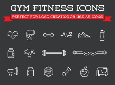 Vector Fitness Spor Salonu Elementleri ve Fitness Simgeleri Tanıtımı seti, logo veya simge olarak yüksek kalitede kullanılabilir