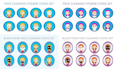 Vektör yüz temizliği ve bakımı eylemler illüstrasyon büyük Set